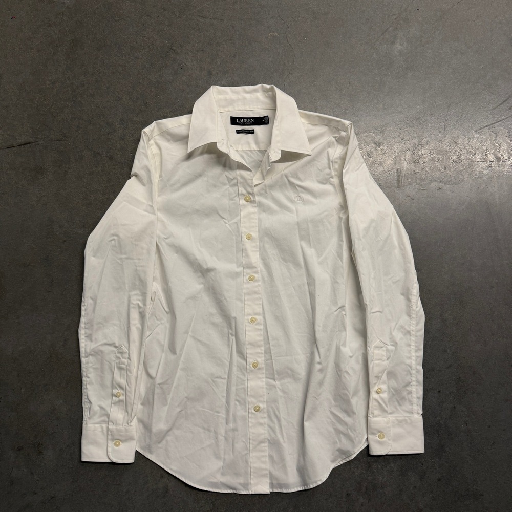 Lauren Ralph Lauren Womens White Stretch Non Iron Button Down Shirt Medium 3668